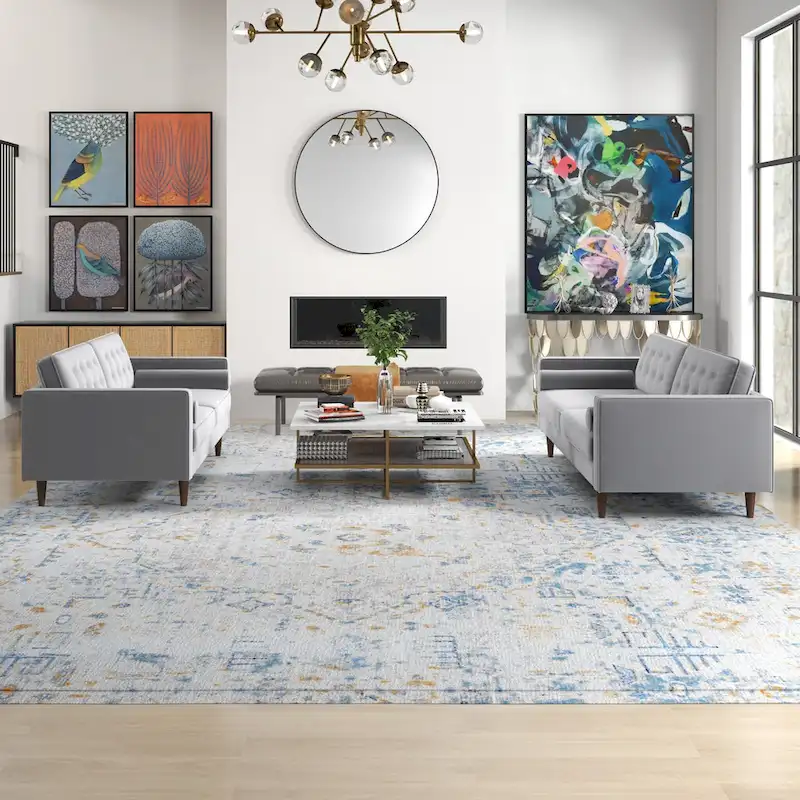 Kenzo Mid Century Pillow Back Velvet Sofa and Loveseat Set