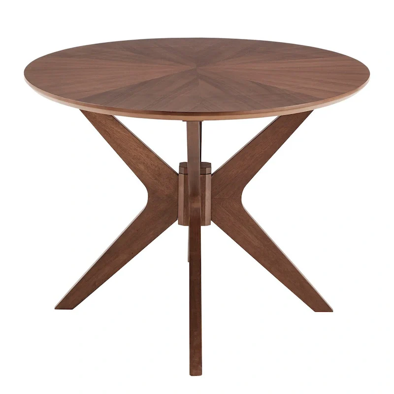 63-Inch Mid-Century Modern Oval Dining Table with Walnut Finish, Sunburst Inlay, Splayed Legs, Seats 4