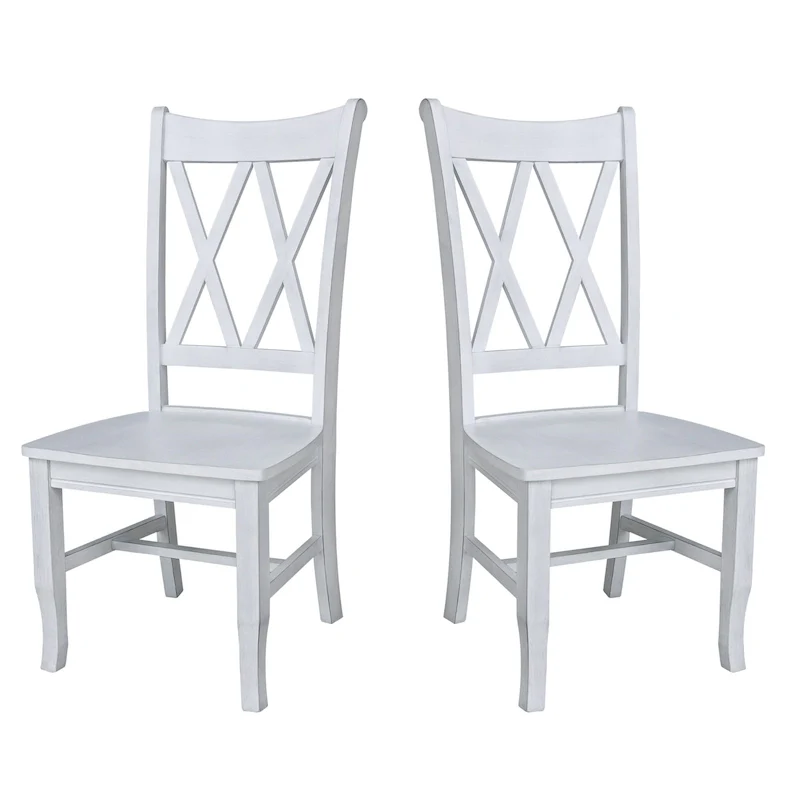 Double X-Back Solid Wood Dining Chairs, Set of 2 – Antiqued Chalk / White / Black