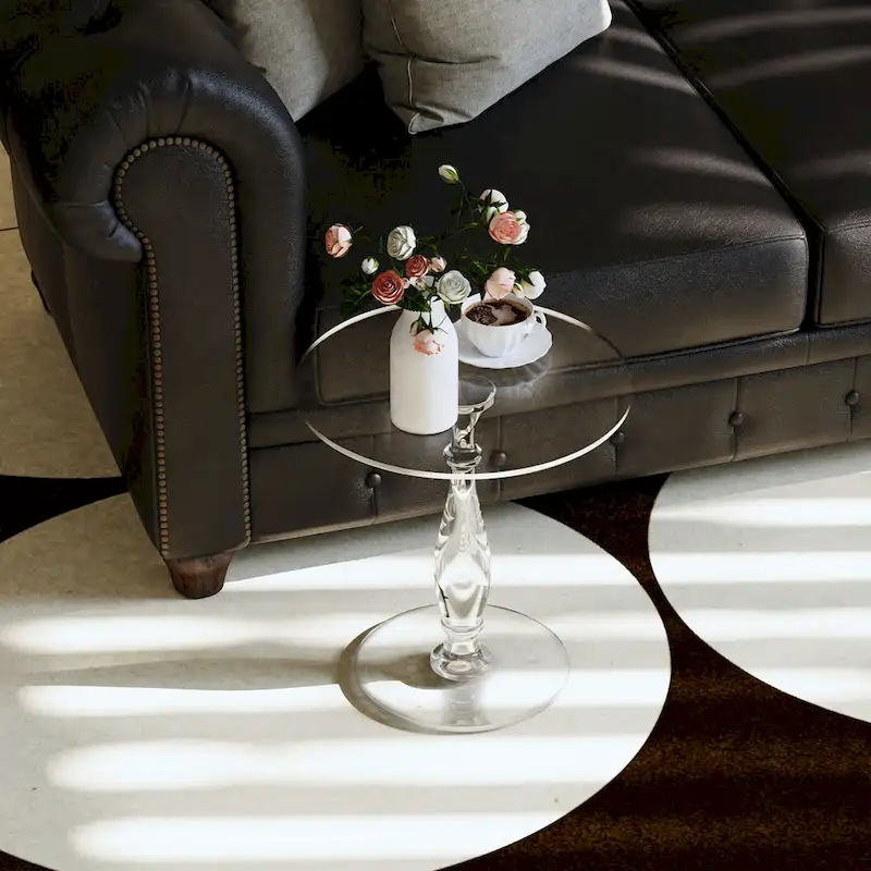 Clear Acrylic Round End Table Solid Post Side Table Nightstand - 18 Dia. x 19 H