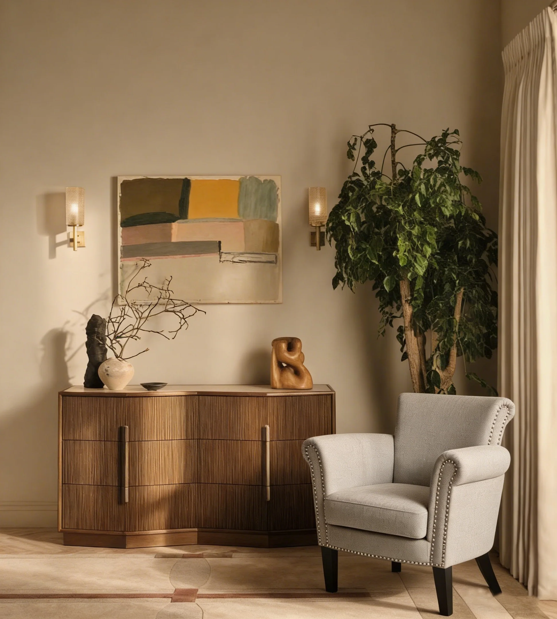 Modern roll-up club chair, adorned with rivet details