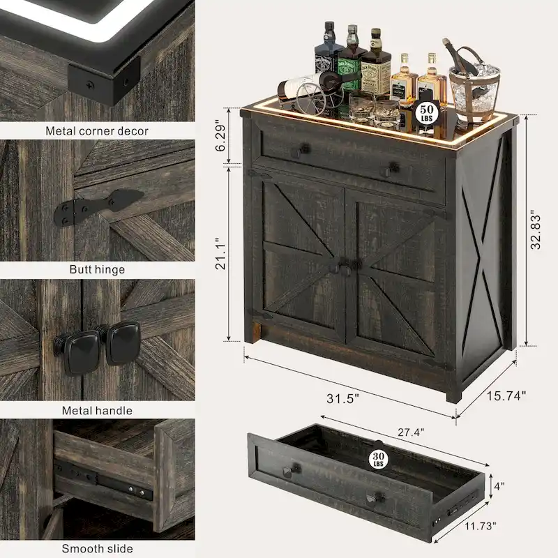 31.5 Wide Sideboard With Led Light - N/A