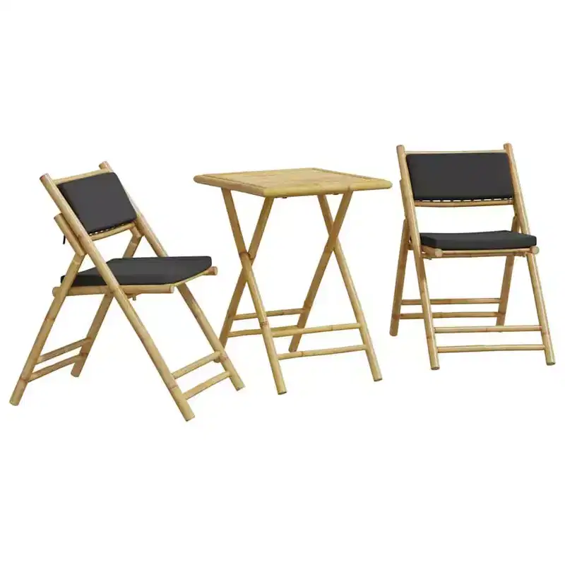 vidaXL Folding Bistro Set with Bamboo and Cushions