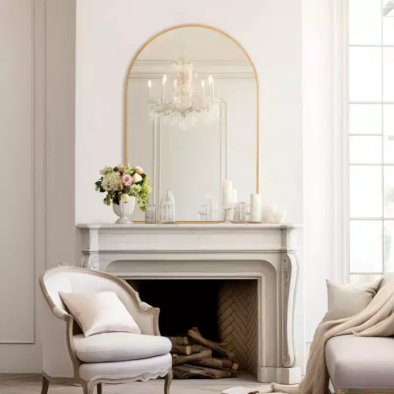 91cm Gold Aluminum Arched Mirror with Slim Frame and Right Angles, 2.8cm Depth