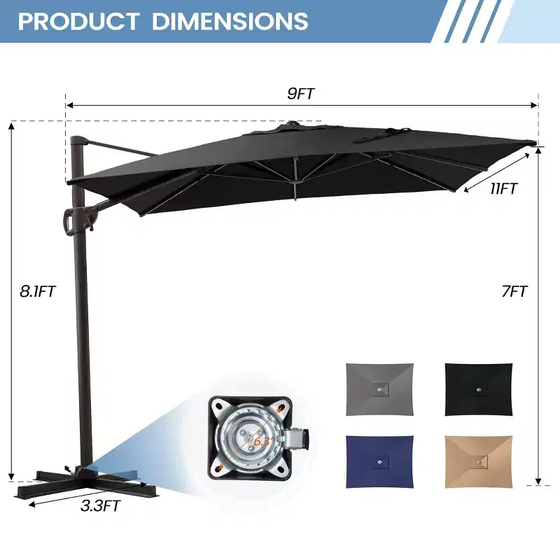 Crestlive Products 9x11FT Cantilever Patio Offset Umbrella 1-Tier Top No Base