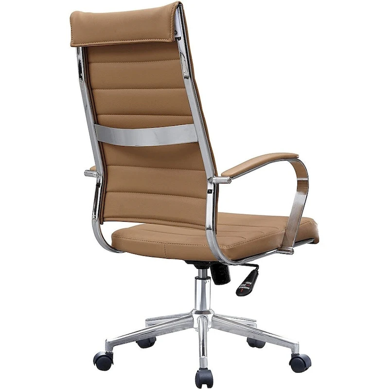 Modern High Back Office Chair Ribbed PU Leather Swivel Tilt Conference Room Computer Desk Cushion Seat Boss