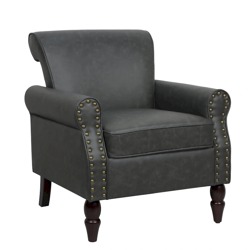 2 Set Nailheads Accent Chair Faux Leather Armchair