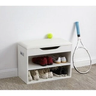 Yak About It Compact Shoe Rack Bench with Top Cushion - White by DormCo