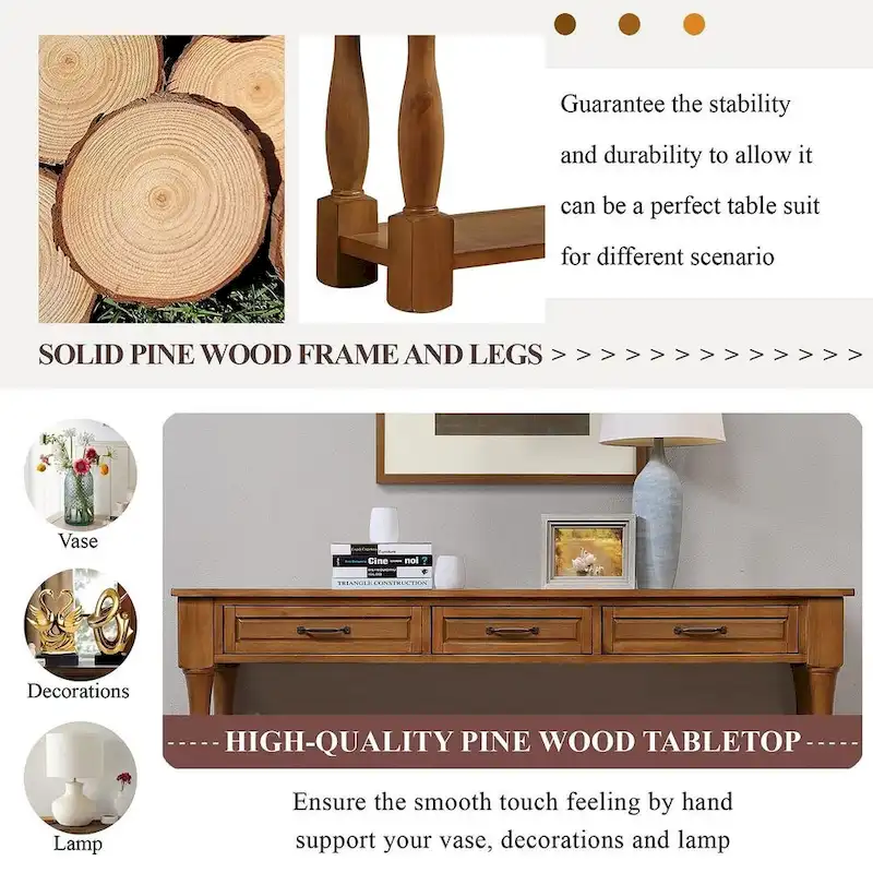 Solid Wood Console Table - Antique White/Blue/Navy/Espresso/Brown, Mid-Century Style, Multi-User