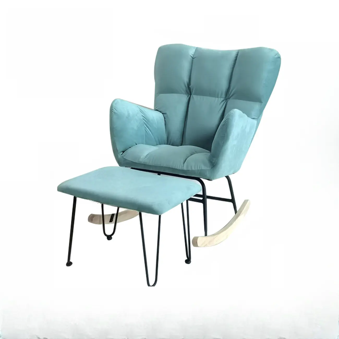 Tech Cloth Upholstered Wood Rocking Chair with Recessed Arm