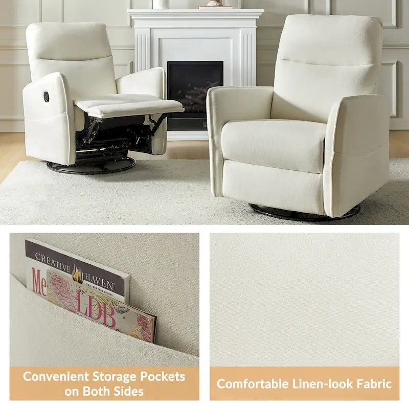 Curtis Rocker Swivel Recliner with Two Side Pockets by