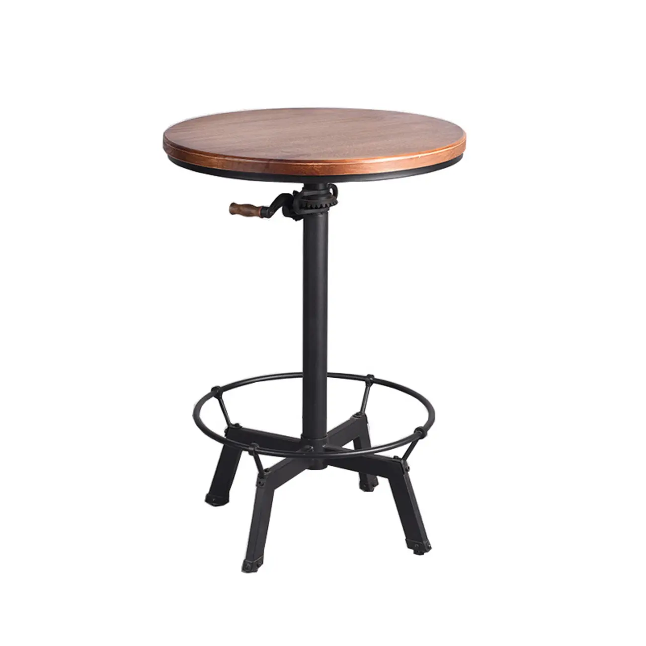 Adjustable Height Industrial Wood Iron Pedestal Bar Table