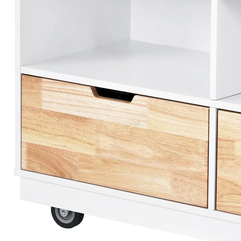 Kitchen Island on Wheels with Open Compartments and 2 Drawers