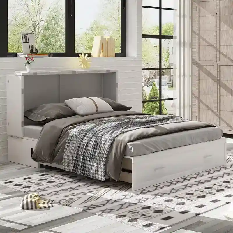 Mixoy Murphy Bed Cabinet Bed Chest with Mattress & Drawer