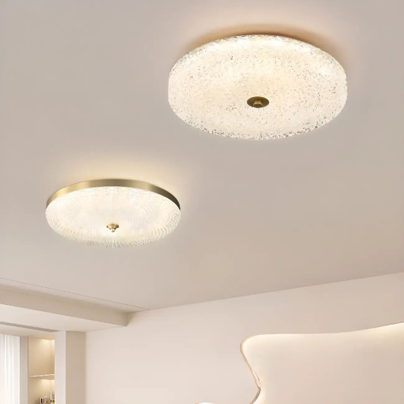 Circular Gold LED Flush Ceiling Light for Bedroom Decor