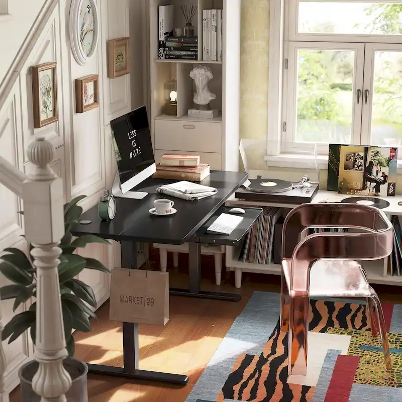 FEZIBO Standing Desk with Keyboard Tray, Electric Height Adjustable Desk, Sit Stand Up Desk, Computer Office Desk