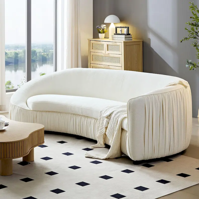 Modern Curved Shaped Sofa Upholstered 4-Seat Fabric Sofa Couch