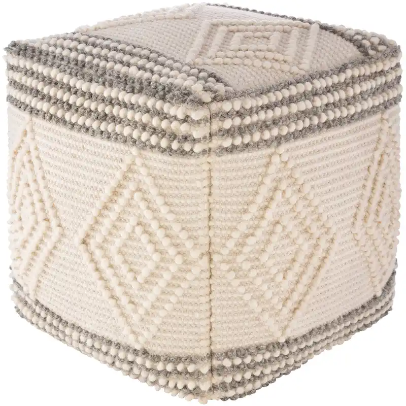 Charcoal / White Boho Hand-Woven Cube Pouf – 1-Person