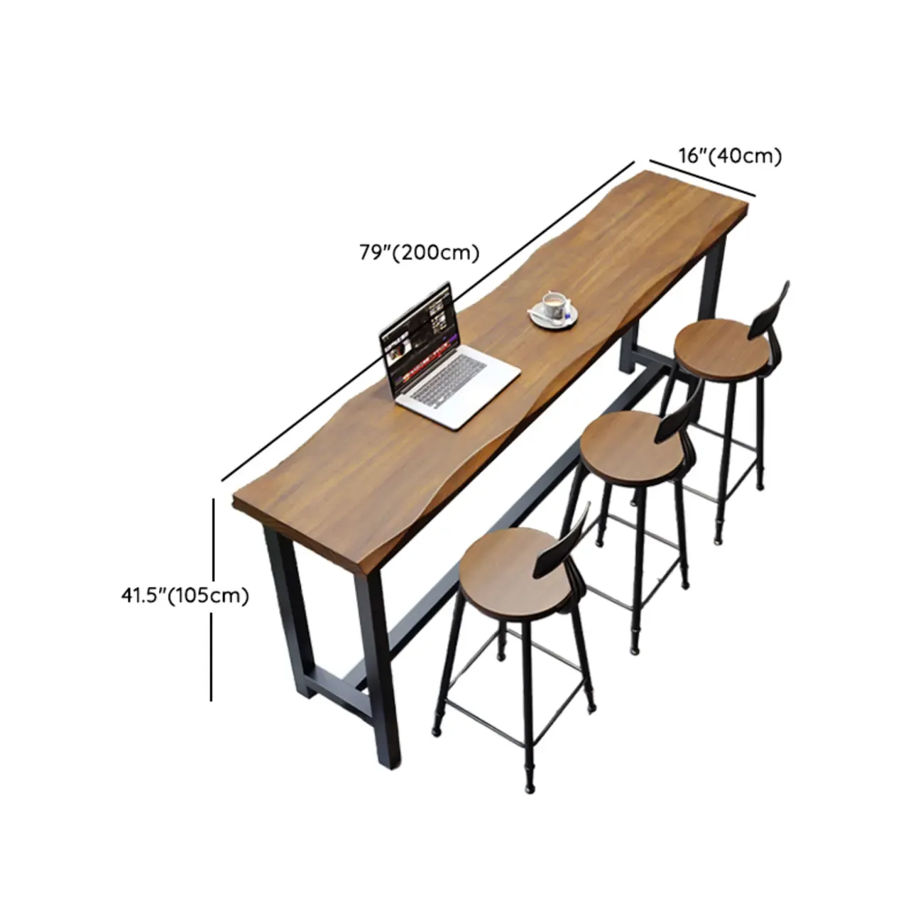 Modern Brown Wooden Grain Iron Trestle Bar Tables