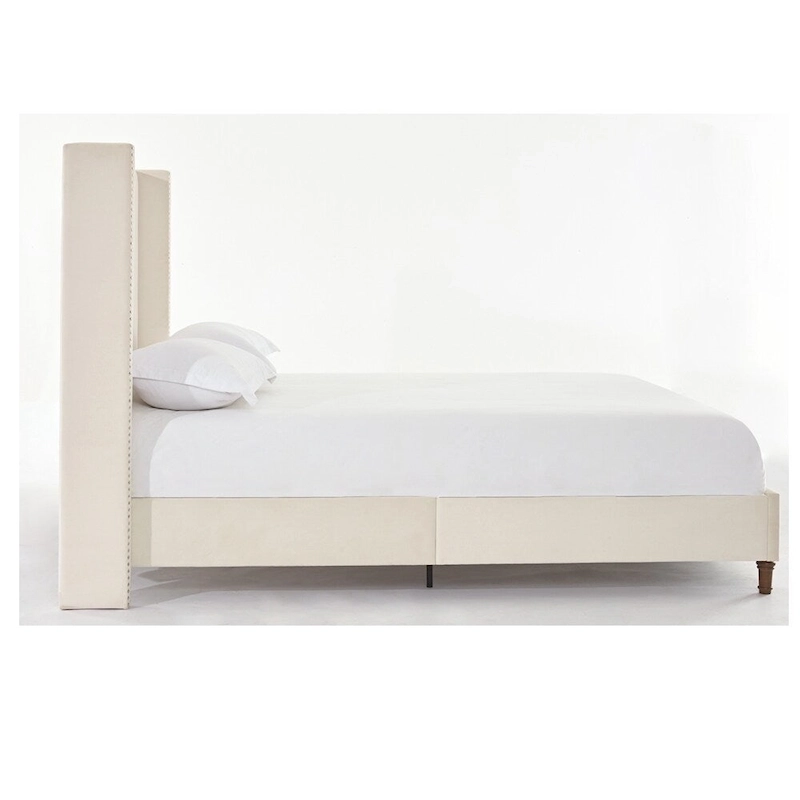 Upholstered Queen Bed with Nailhead Trim Wingback Headboard