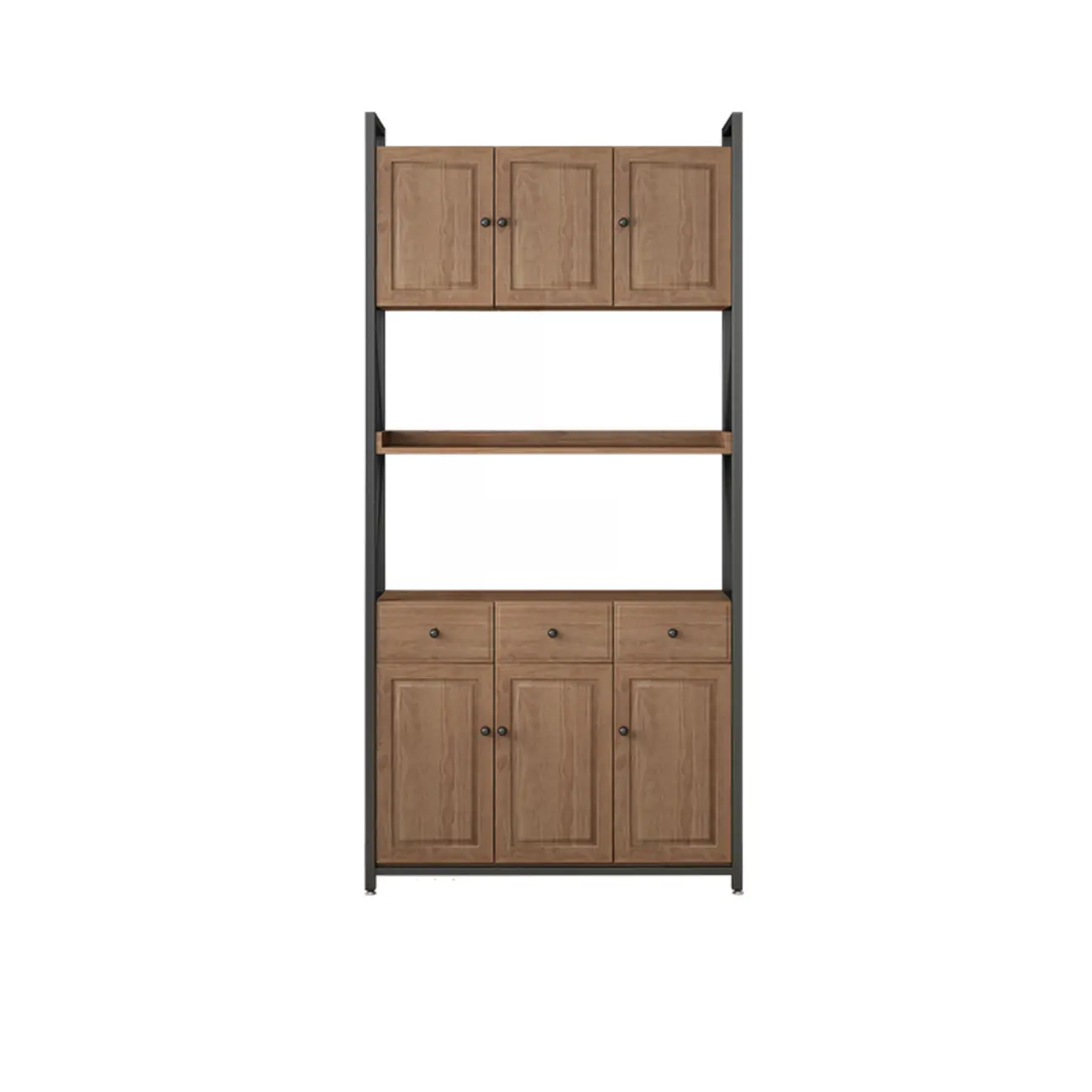 Rustic Brown Metal 6-shelf Open Bookcase with Cabinet