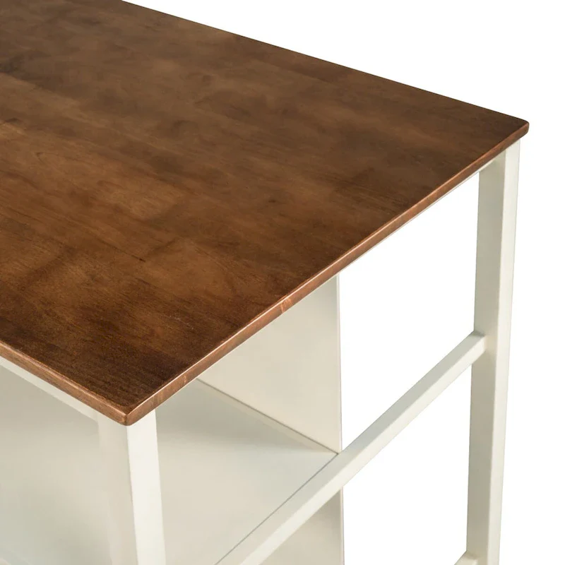 Solid Wood Rustic 45 in Kitchen Island with Butcher Block Top, 2 Shelves, Walnut and Cream White