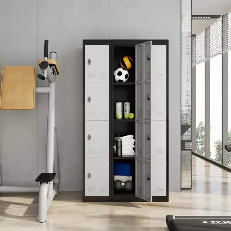 High-grade steel storage cabinet with adjustable shelves and rust-proof safety design, suitable for offices, schools, garages, and gyms.