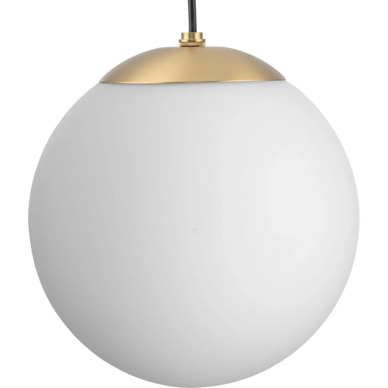 Atwell Collection Brushed Bronze and Opal Glass Globe Medium Hanging Pendant Light - 10 in x 10 in x 10.5 in