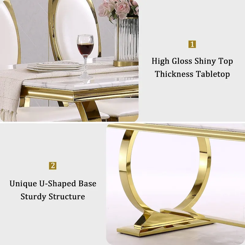 Luxury Dining Table with Polished Metal Circle Base - 72 Inch