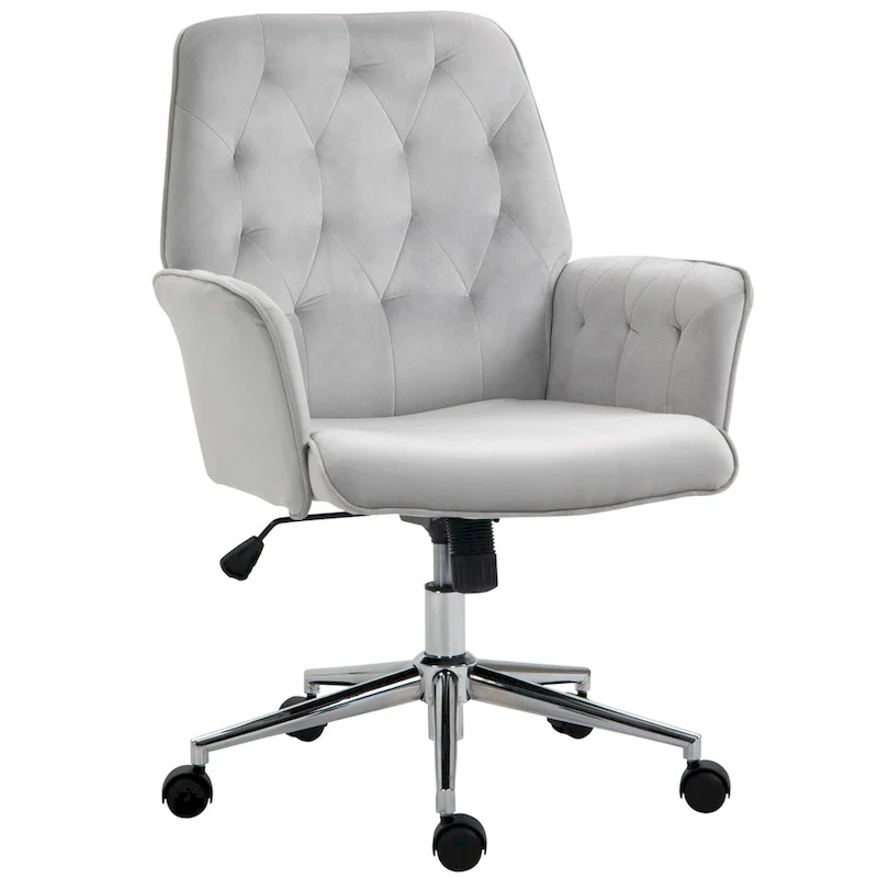 Blue Velvet Mid-Back Office Chair with Arms, Swivel & Adjustable Height