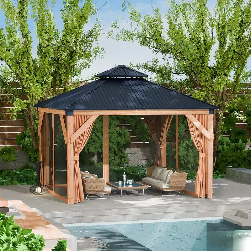 GustoWave 10'x10' Hardtop Spruce Wood Gazebo for Patio, Deck, Backyard, Lawn, and Garden