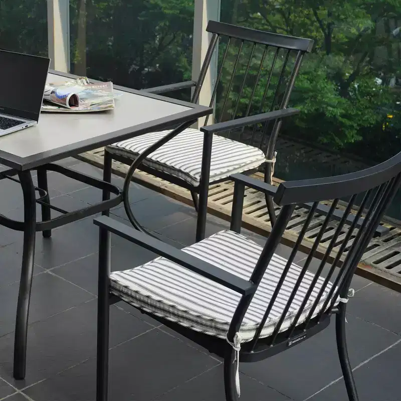 4-Pack Stackable Wrought-Iron Patio Chairs  arms + cushions, garden to porch, black.