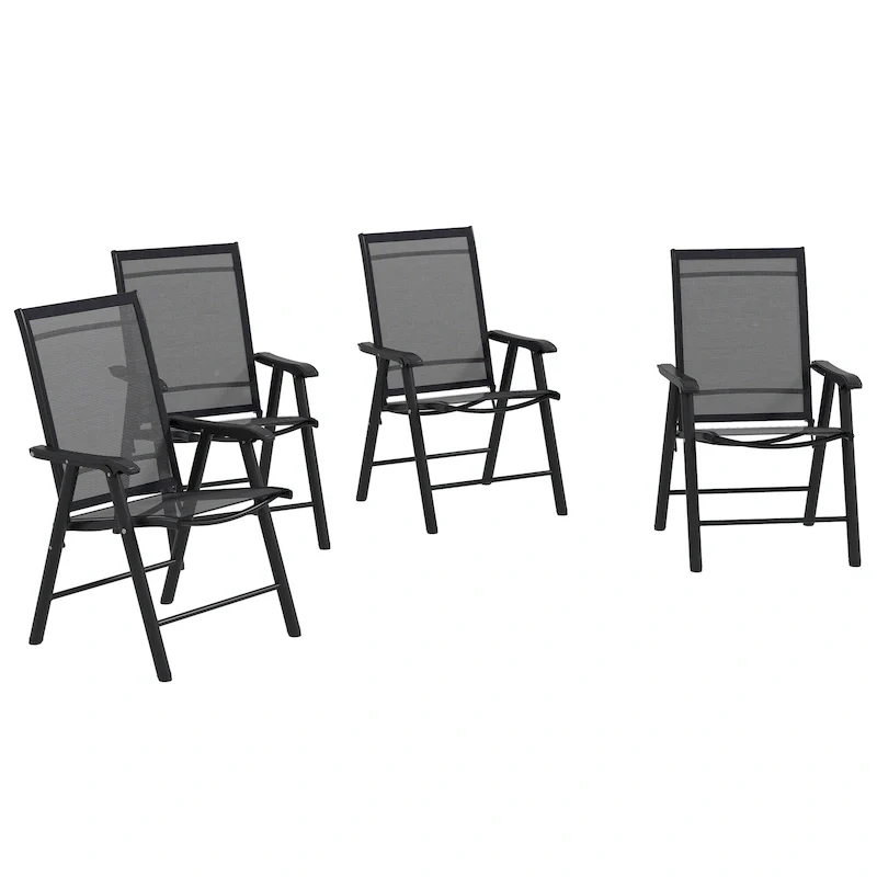 Outdoor Folding Lawn Chair Set of 4 - Portable Patio Chairs with Armrests & Mesh Fabric for Camping, Beach, Backyard