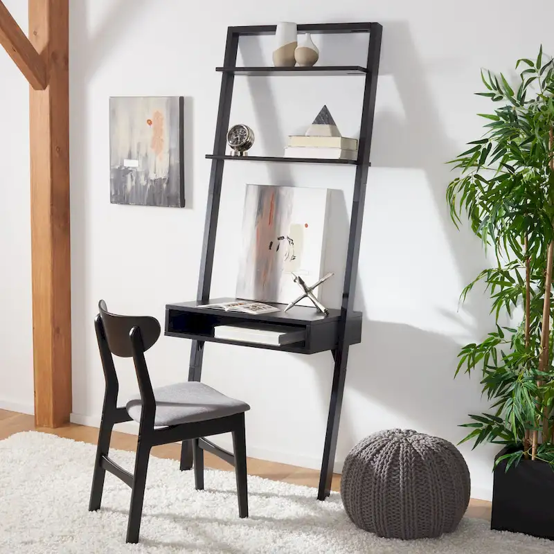 Leaning Desk with 2 Shelves - Black Ladder Style Home Office Desk 76.9