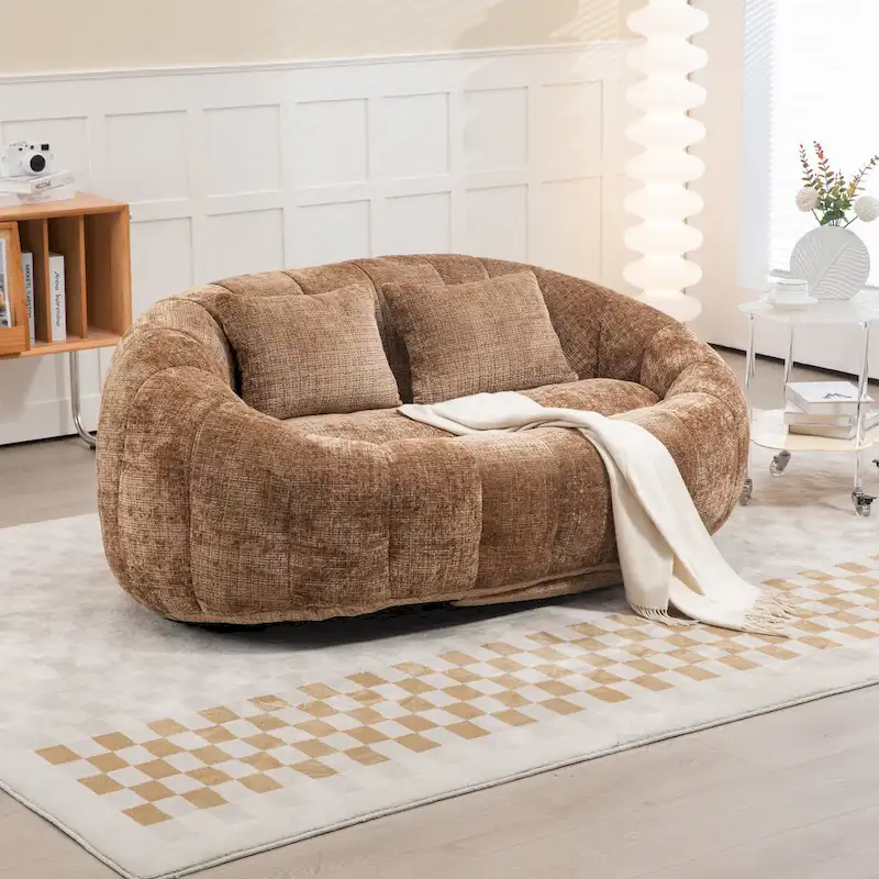 Coffee Modern 59  Chenille Loveseat Chaise Lounge Chair