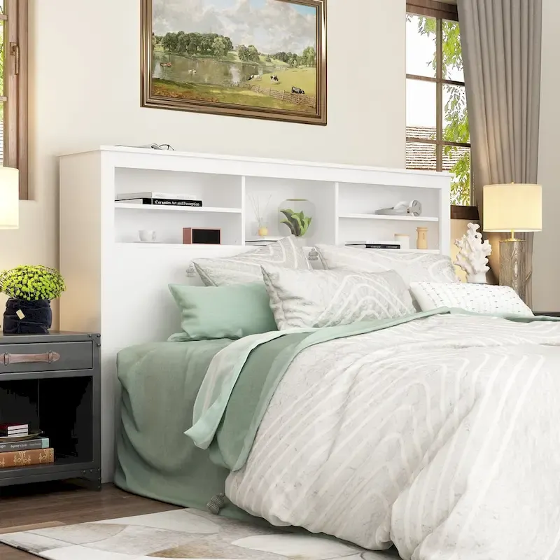 65 W Timechee Wooden Bookcase Headboard With Light