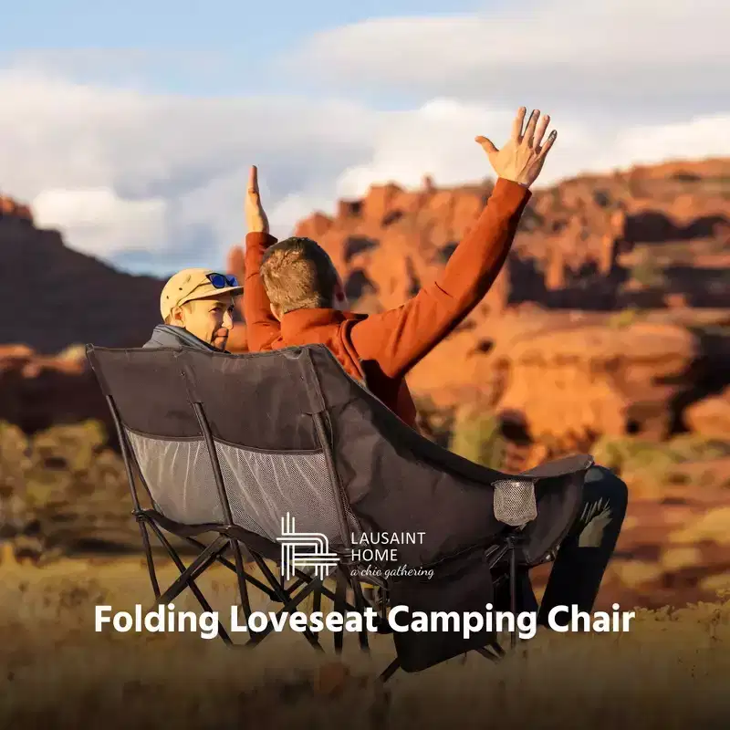 LAUSAINT HOME Double Camping Chair, Folding Oversized Camping Loveseat with Cup Holder for Patio