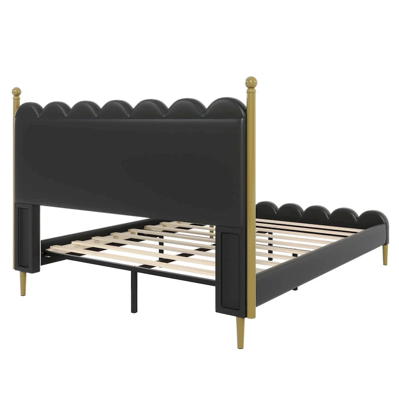 Christopher Knight Home - Leather Upholstered Bed with Headboard & Footboard, Solid Wood Slats & Legs, No Box Spring Needed