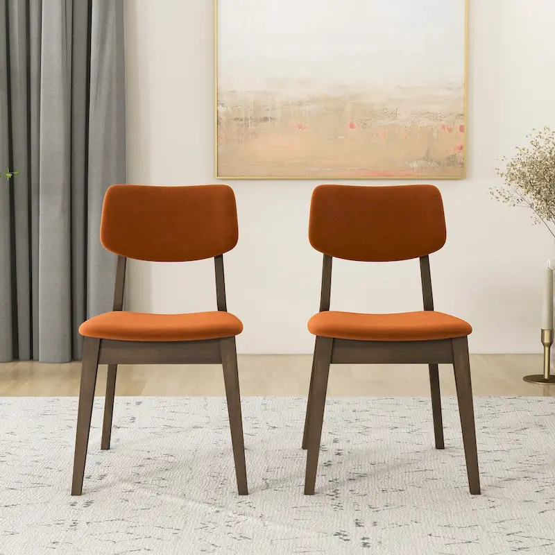 Burnt Orange / Dark Yellow / Blue Mid-Century Velvet Dining Chair, Set of 2