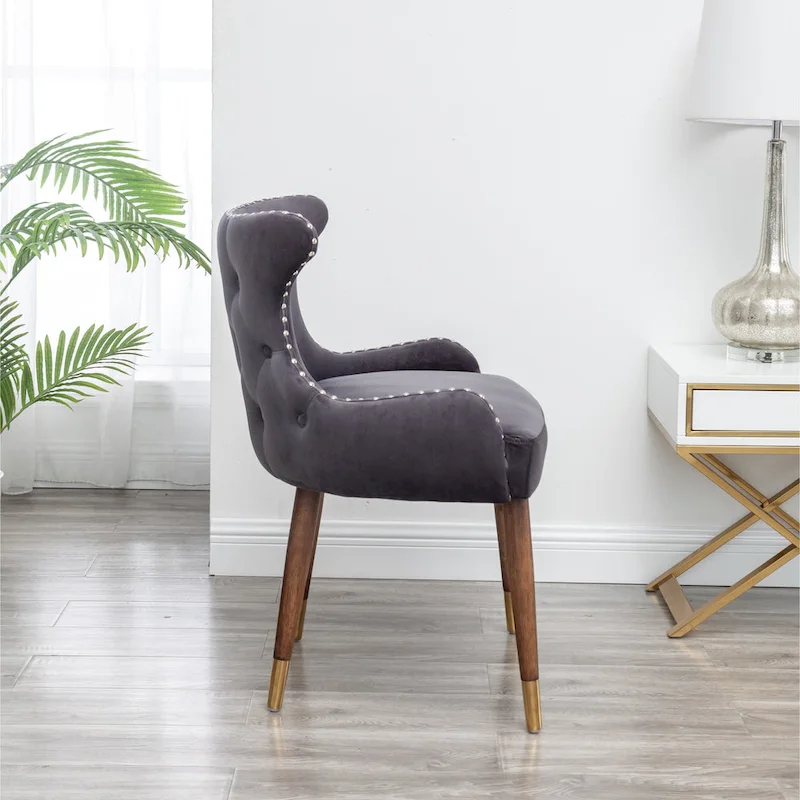 Gray 23  Polyester Upholstered Accent Chair with Rubberwood Legs