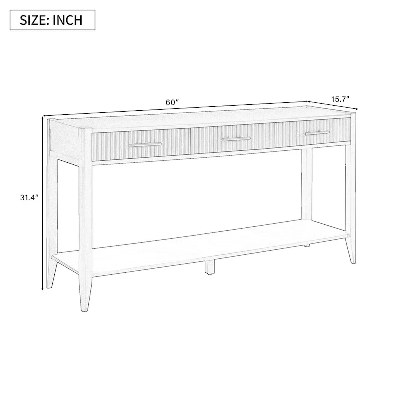 Console Table with Three Vertical Stripe Drawers and Long Legs