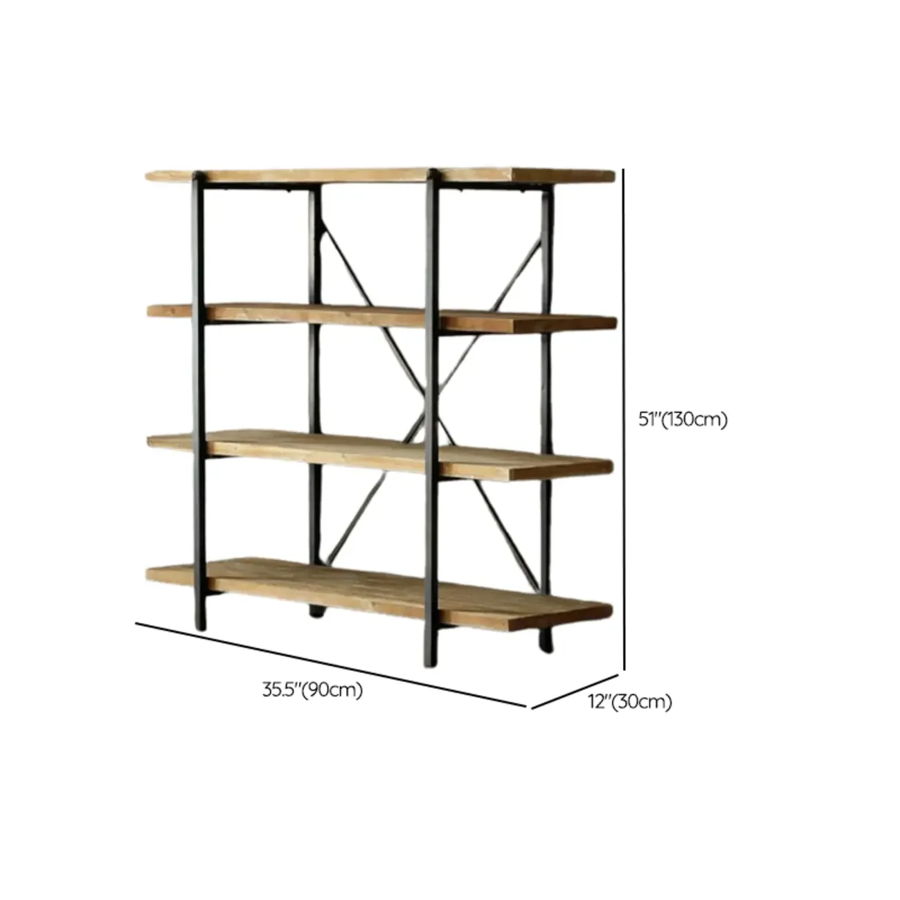 Industrial Wooden Metal Wall Bookshelf 4-Tier