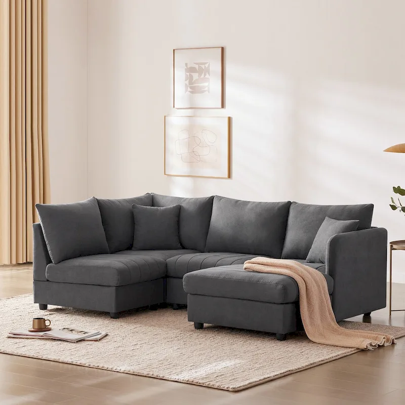 Modern Sectional Sofa with Vertical Stripes