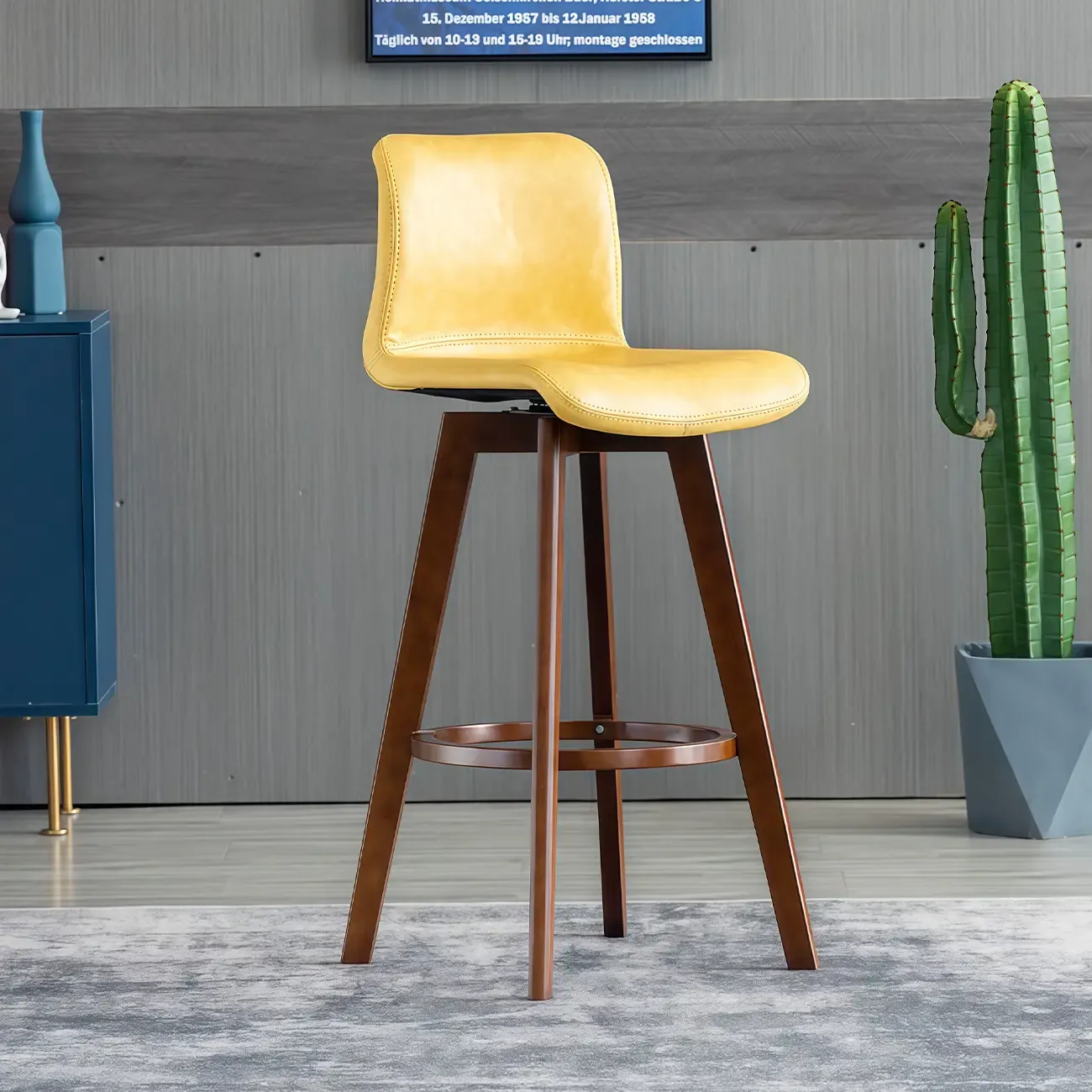 Saddle Leather Counter Height Low Back Swivel Bar Stools