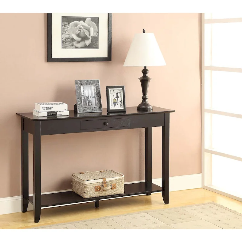 Black / Espresso / Cherry / Grey / Driftwood / White 1-Drawer Console Table with Bottom Shelf – Single