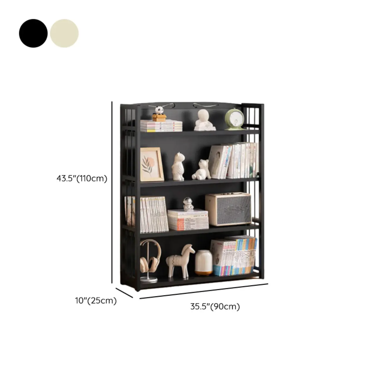 Premium Bamboo Modern Black 5-Shelf Open Bookshelf