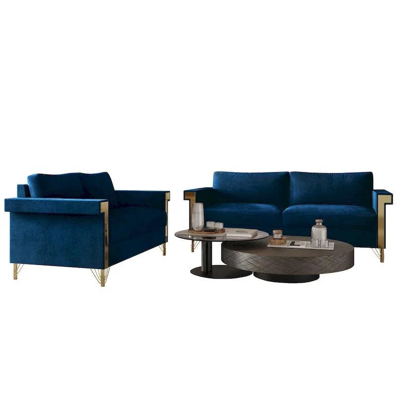 Glam Velvet Upholstered 2-Piece Living Room Set