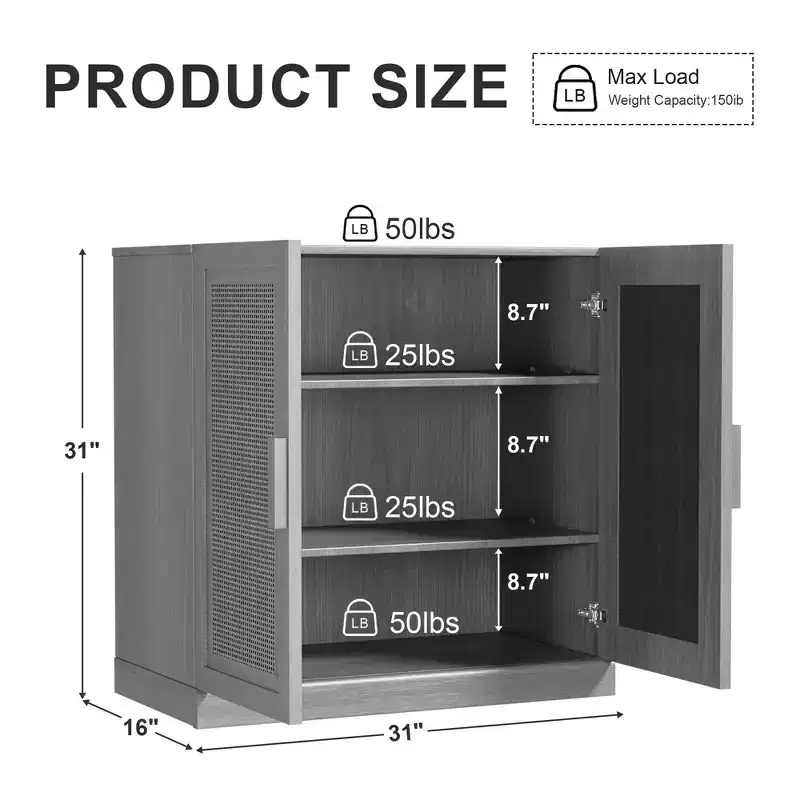 PexFix Modular Sideboard Cabinet with Storage Farmhouse Buffet Cabinet with Rattan Panels for Living Room Kitchen Dining Room Entryway