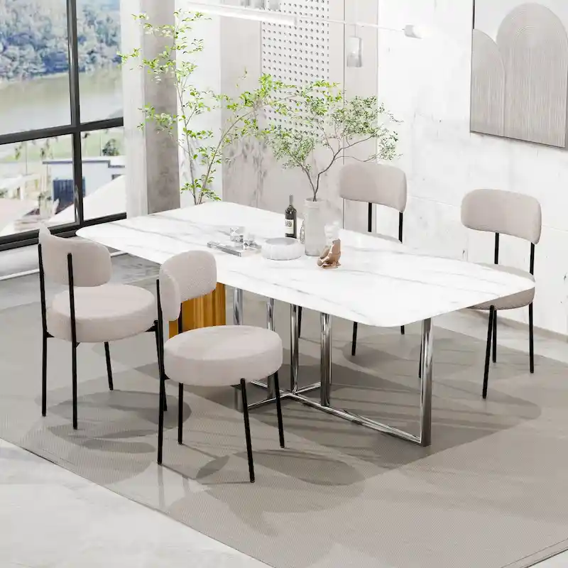 Mid-Century Modern Upholstered Boucle Dining Chairs (Set of 2/4/6)