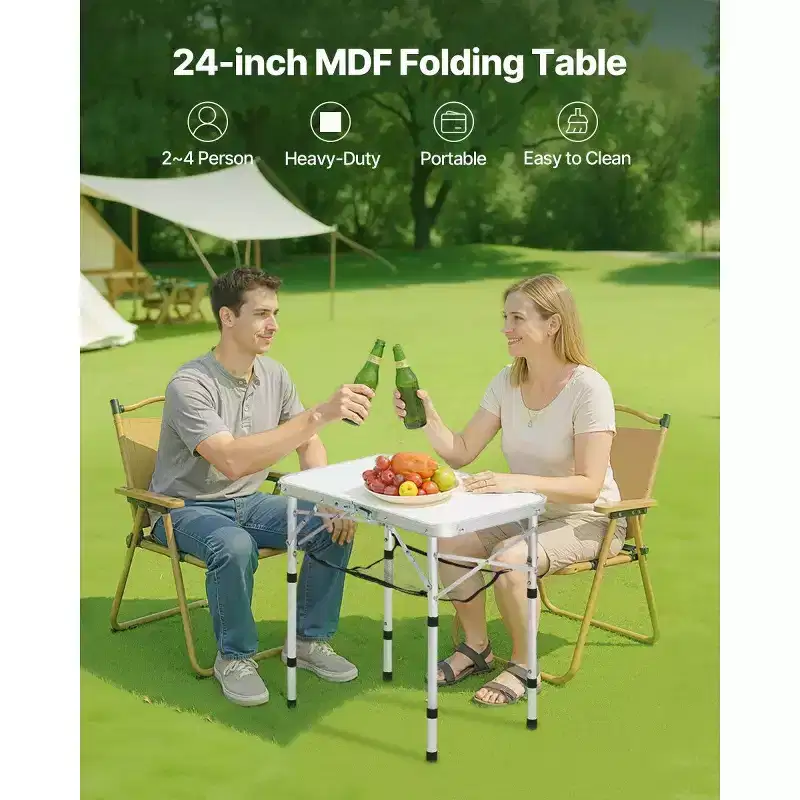 AEELLEEA Portable 2ft Folding Camping Table with Adjustable Height, Lightweight Aluminum Outdoor Table